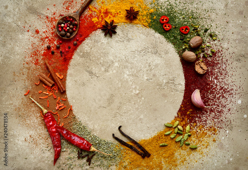 Cuadros en Lienzo Assortment of natural spices.Top view with copy space.