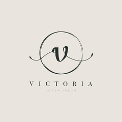 Wall Mural - Simple Elegant Letter V Logo With Circle Brush