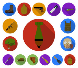 Wall Mural - Army and armament flat icons in set collection for design. Weapons and equipment vector symbol stock web illustration.