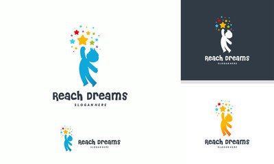 Wall Mural - reaching star logo, online learning logo designs vector, kids dream logo, reach dreams logo