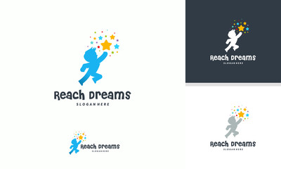 Wall Mural - reaching star logo, online learning logo designs vector, kids dream logo, reach dreams logo
