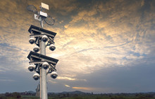 360 Degree Dome Cctv Pole On The Technology Pole Isolated On The Sky