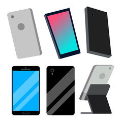Poster - Modern Smartphones Set Vector. Electronic Object. Gadget. Isolated Cartoon Illustration