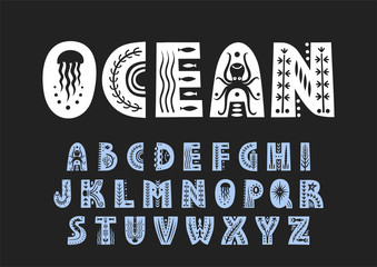 Aufkleber - Vector uppercase alphabet decorated with underwater patterns.