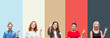© Krakenimages.com - Collage of group of beautiful casual woman over vintage autumn colors isolated background smiling with happy face winking at the camera doing victory sign. Number two.