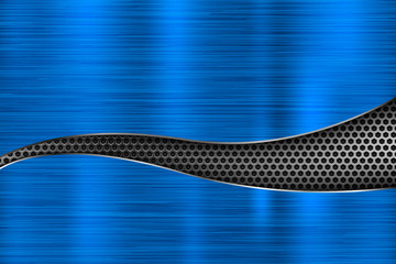 Blue metal background with perforated 3d element