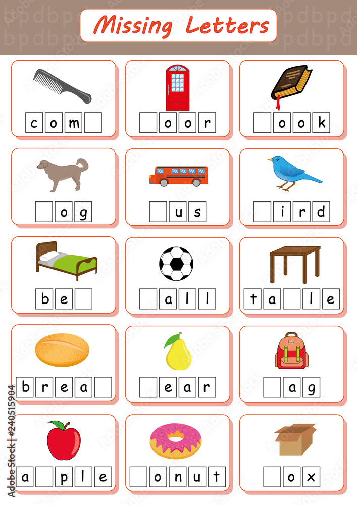 Missing letters, Find the missing letters and write them in relevant ...