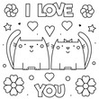 I Love You. Coloring page. Black and white vector illustration.