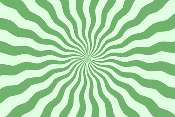 Vector simple green background. Spiral stripes in retro pop art style