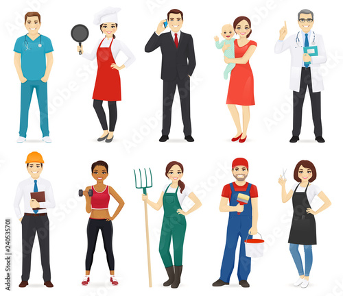 Fotomural People different profession collection set isolated vector illustration