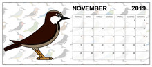 November 2019 German Calendar With A House Sparrow In The Middle