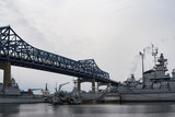 Fototapeta  - Battleship Cove Bridge and Ships