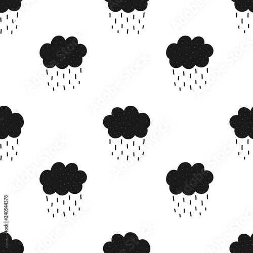 Foto-Schiebegardine Komplettsystem - Seamless pattern of black clouds with rain. Vector scandinavian hand-drawn children illustration. For banner, postcard, textile, print, wrapping paper, poster, clothing, nursery, baby shower. (von Anton)