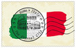 Stamp Rome Italy with the Colosseum on national flag