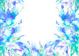 Fototapeta Motyle - Watercolor bouquet of flowers, Beautiful abstract splash of paint, fashion illustration. Orchid flowers, poppy, cornflower, blue, purple, peony, rose, field or garden flowers. Valentine's Day Card