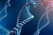 3d Illustration of DNA molecule. The helical blue molecule of a nucleotide in organism like in space. Concept genome