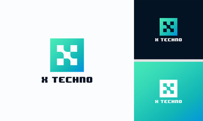 Sticker - x tech logo designs concept vector, pixel x initial logo designs template