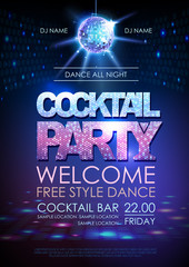 Wall Mural - disco ball background. disco poster cocktail party. neon