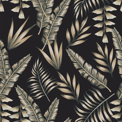  Tropical leaves seamless black background