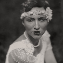 Wet-plate. Collodion Photography Of Young Woman In White Vintage Dress.
