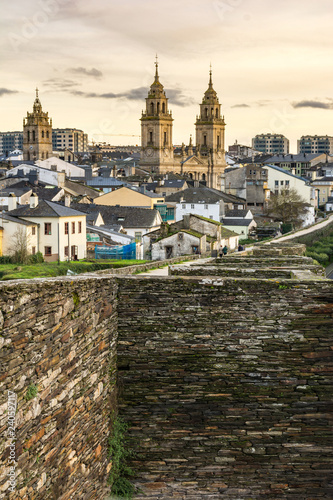 Fotografie, Obraz View of the Cathedral and the Wall of Lugo declared World Heritage by Unesco (Ga