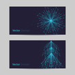 © debopre1vita - Set of horizontal banners. Abstract snowflake and fir tree made of connected lines and dots