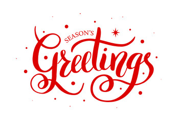 Wall Mural - Season's Greetings brush calligraphy vector banner. Lettering winter frosty card red text on isolated background. Christmas posters, cards, headers, website