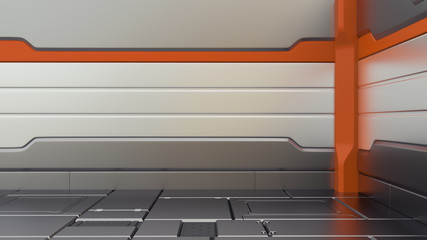 Wall Mural - sci-fi metallic corridor background 3d render. spaceship interior