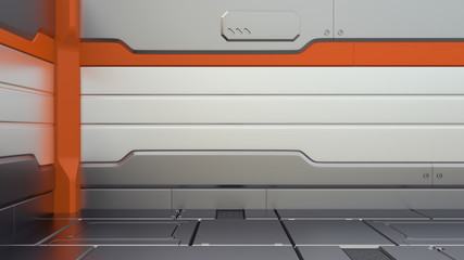 Wall Mural - sci-fi metallic corridor background 3d render. spaceship interior