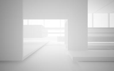  Abstract white interior multilevel public space with window. 3D illustration and rendering.