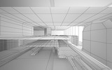 Fototapeta Panele - Abstract drawing white interior multilevel public space with window. 3D illustration and rendering.