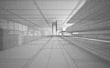 Fototapeta Panele - Abstract drawing white interior multilevel public space with window. 3D illustration and rendering.