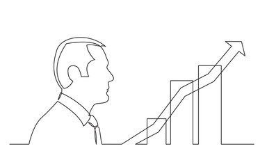 businessman thinking about effective business market grouth - continuous line drawing