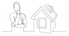 Man Thinking About Buying House - Continuous Line Drawing