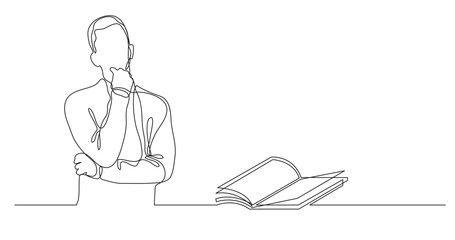 Wall Mural - man thinking about interesting book - continuous line drawing