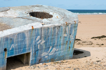 German second world war bunker left over on beach near Biville in Normady, France