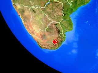 Lesotho on realistic model of planet Earth with country borders and very detailed planet surface.