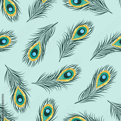 Seamless hand drawn peacock...