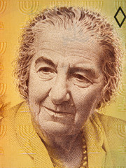 Wall Mural - Golda Meir portrait on Israeli 10 shekel (1985) banknote close up. Prime minister of Israel.