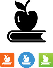 Apple With Book Icon - Illustration