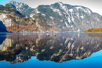  The lake is surrounded by beautiful mountains, mountains, pines, trees, spring, fog over the water