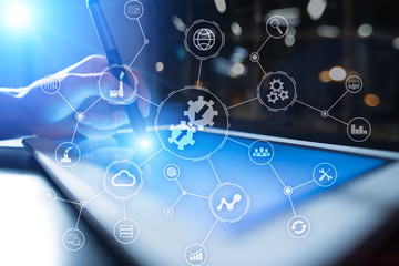 Data integration diagram and process automation business internet technology concept on virtual screen.