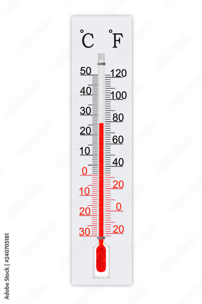 Meteorology thermometer isolated on white background. Thermometer shows ...