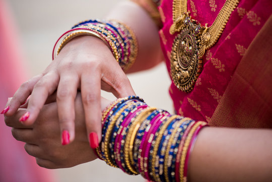 colorful bangles , bride , traditional Hindu wedding , South India