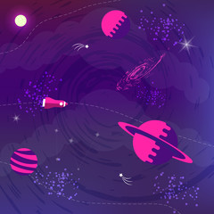 Wall Mural - space flat background with planets and stars