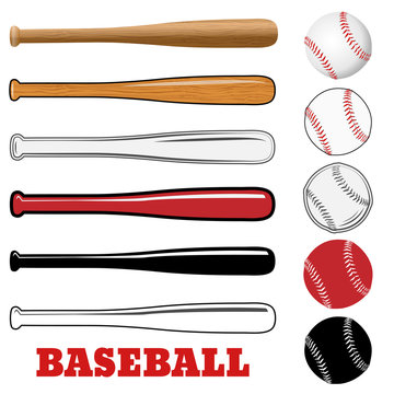 Baseball and baseball bat isolated on white background. Vector illustration.
