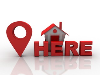 Poster - 3d illustration Search for Property.a Map with Large Red GPS Pointer containing