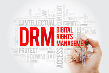Poster - DRM - Digital Rights Management word cloud with marker, business concept background