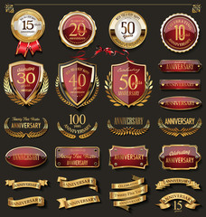 Wall Mural - Collection of elegant red and gold anniversary badges and labels design elements