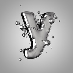 Wall Mural - 3D mercury letter Y lowercase. 3D rendering liquid metal font with drops